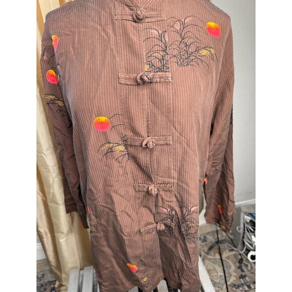 Chicos Silk kimono Artsy Asian-Inspired print 1 Mandarin Collar Long Tunic Y2k - Picture 5 of 12